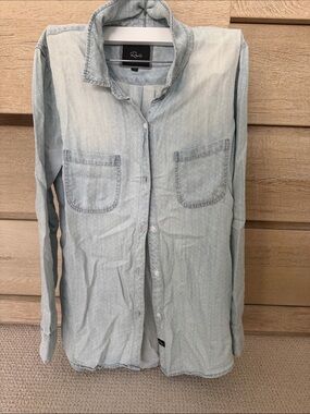 Rails Light Blue Dot-Print Button Down distressed Shirt, medium